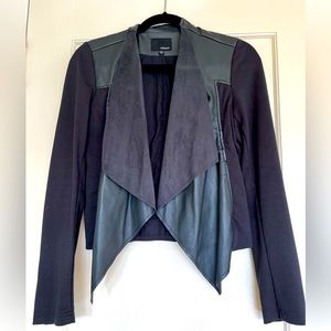 Black blazer; faux leather and suede